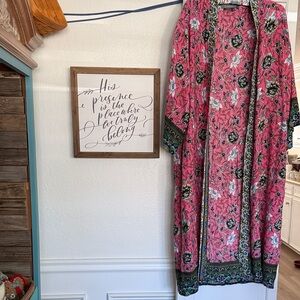 Anthropologie Pink Floral Kimono with Yellow and Blue Accents